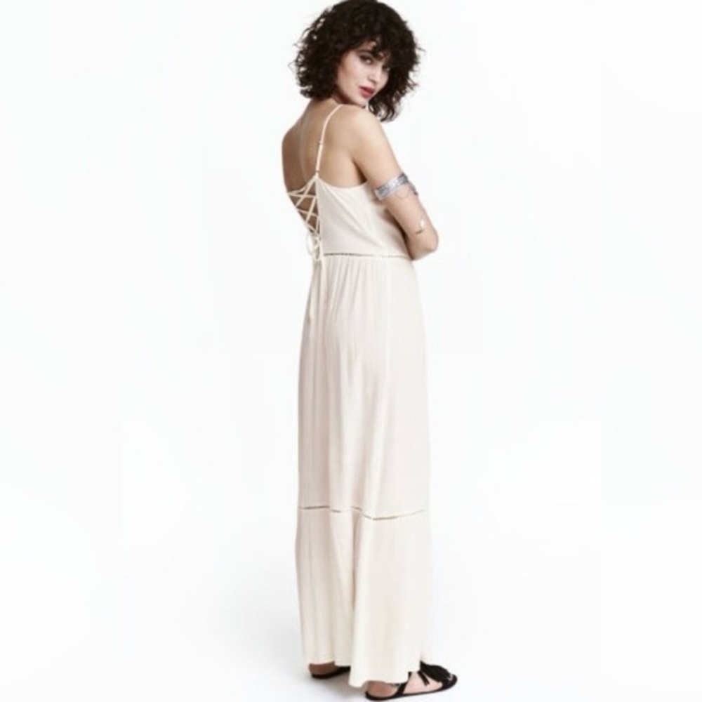 H&M for Coachella Off White Bohemian Festival Gauze Maxi Dress Size 10
